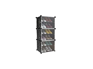 Modulares Schuhregal Schwarz 6 Regale 93x44,5x30cm - Platzsparend, Einfacher Aufbau, Öffnende Tür