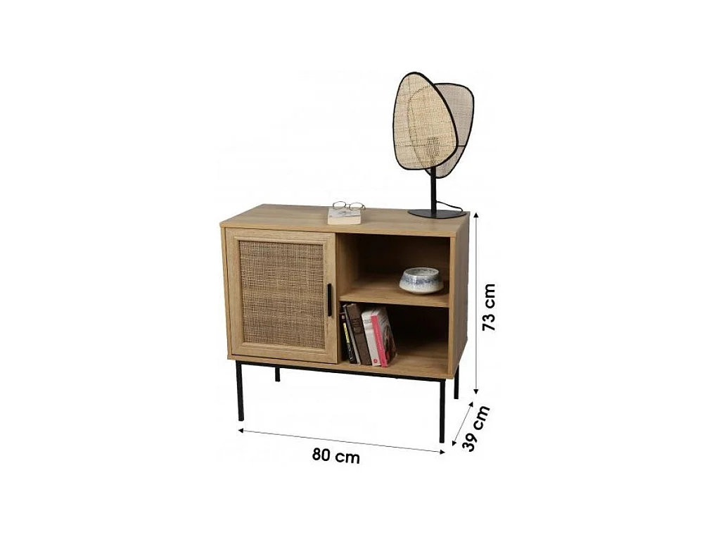 IDTENDANCEDECO BUFFET ISIDOR AVEC 1 PORTE ET 2 ETAGERES 80X39XH73CM