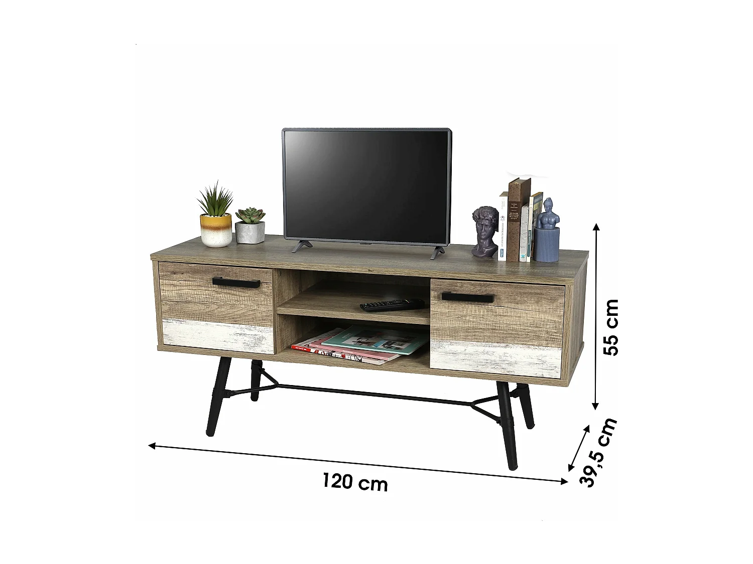 Meuble Tv 2 Portes 2 Niches 120x39.5x55 cm