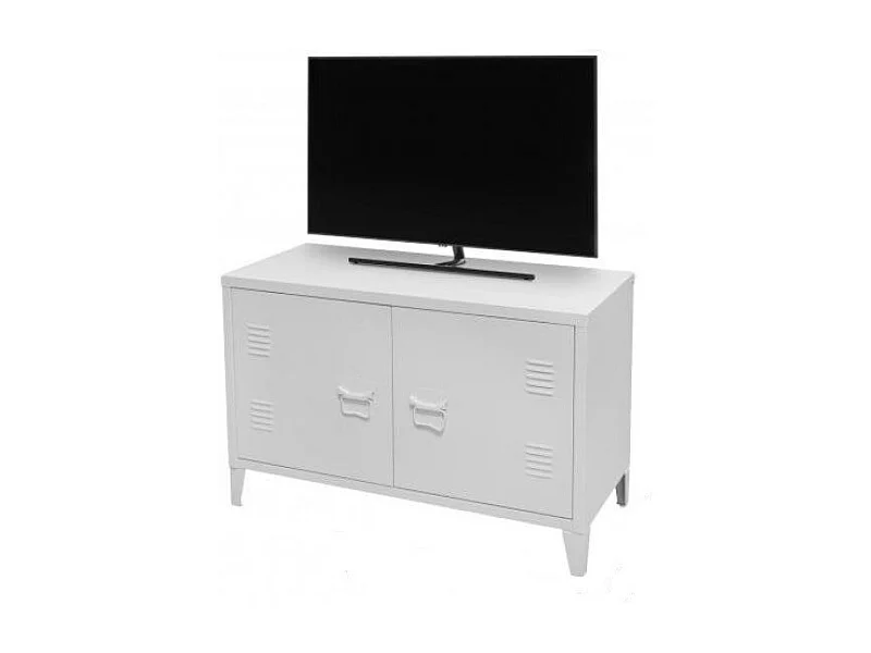 Meuble Tv 2 Portes 100x40x53 Cm En Métal Blanc IDTENDANCEDECO