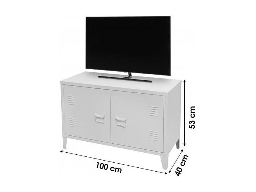 Meuble Tv 2 Portes 100x40x53 Cm En Métal Blanc IDTENDANCEDECO