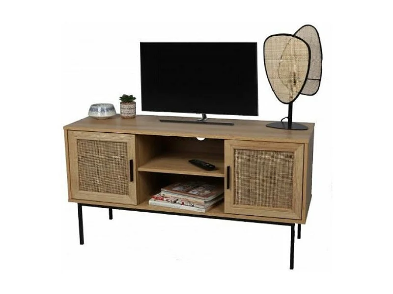 MEUBLE TV AVEC 2 PORTES ET 2 ETAGERES 120X39XH63CM IDTENDANCEDECO