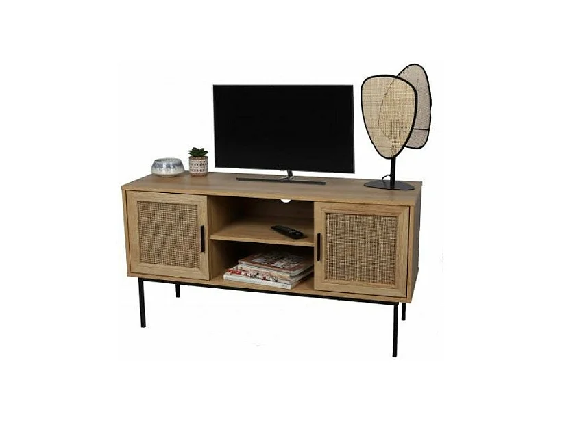 MEUBLE TV AVEC 2 PORTES ET 2 ETAGERES 120X39XH63CM IDTENDANCEDECO