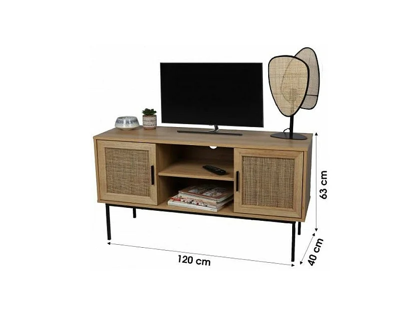 MEUBLE TV AVEC 2 PORTES ET 2 ETAGERES 120X39XH63CM IDTENDANCEDECO