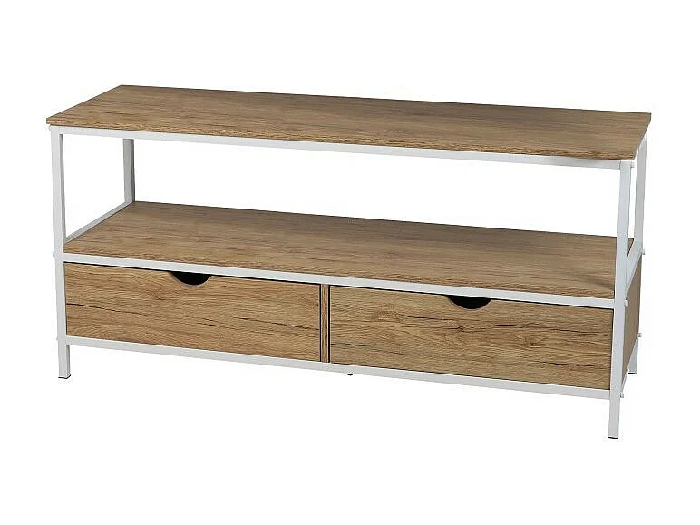 MEUBLE TV TÉLÉVISION BOIS ET MÉTAL BLANC 2 TIROIRS 120X39X57CM