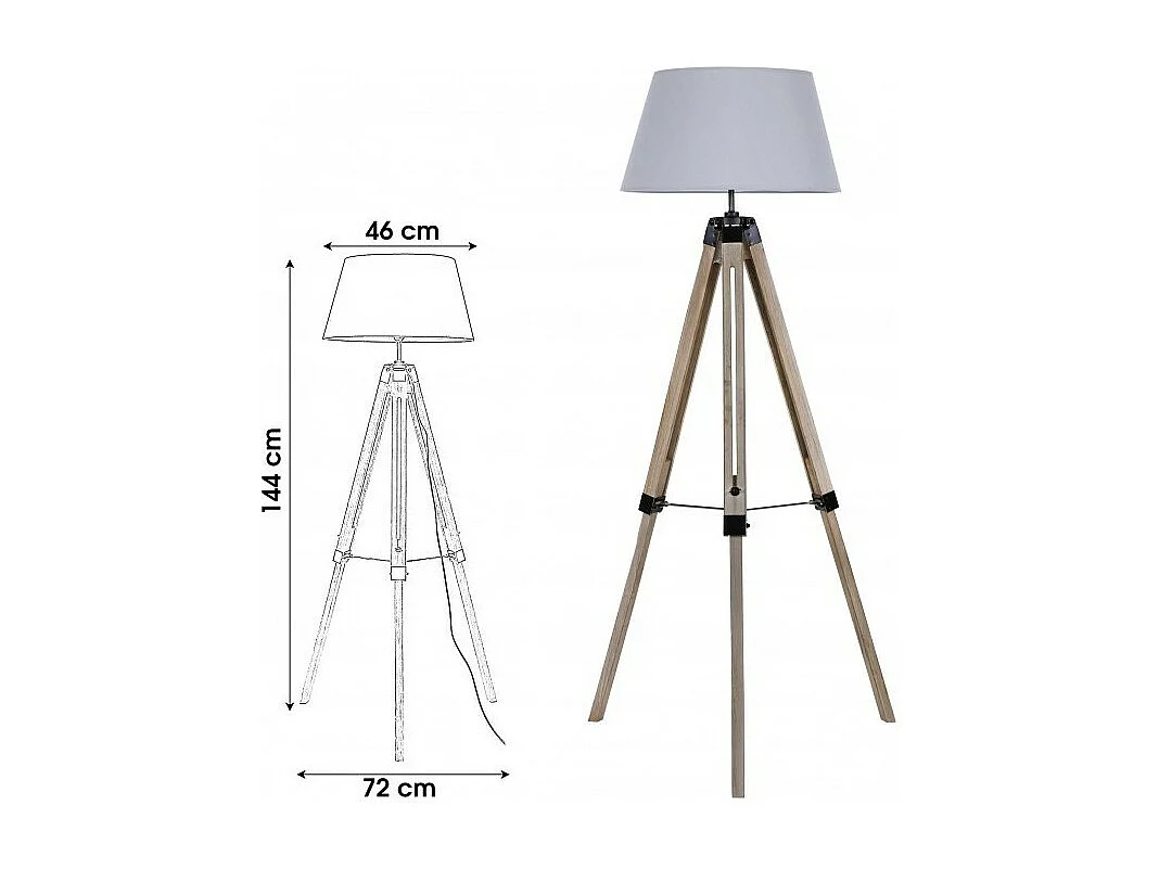 LAMPADAIRE TREPIED AVEC ABAT JOUR GRIS CLAIR H144cm L72CM IDTENDANCEDECO