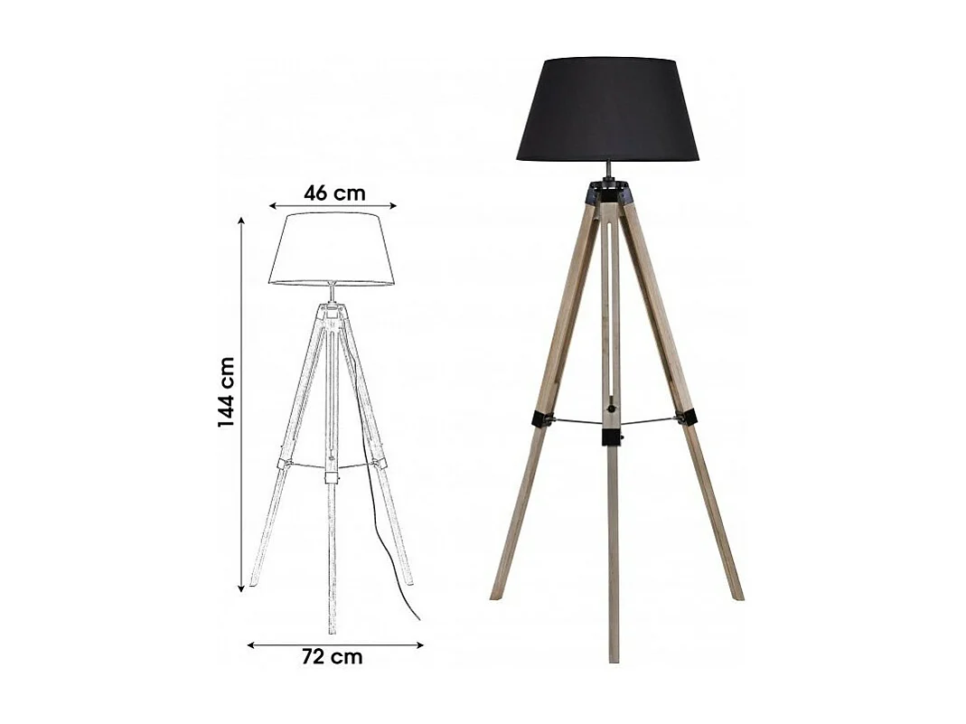 LAMPADAIRE TREPIED AVEC ABAT JOUR Noir H144cm L72CM IDTENDANCEDECO