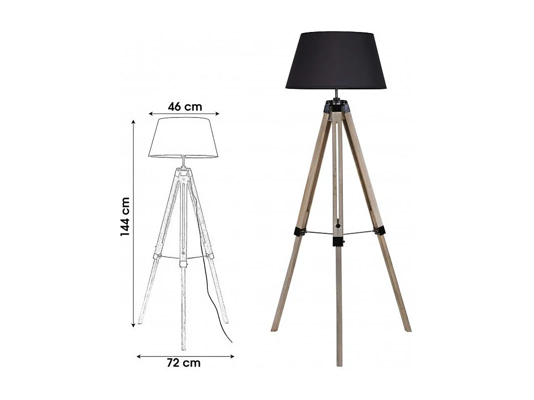LAMPADAIRE TREPIED AVEC ABAT JOUR Noir H144cm L72CM IDTENDANCEDECO