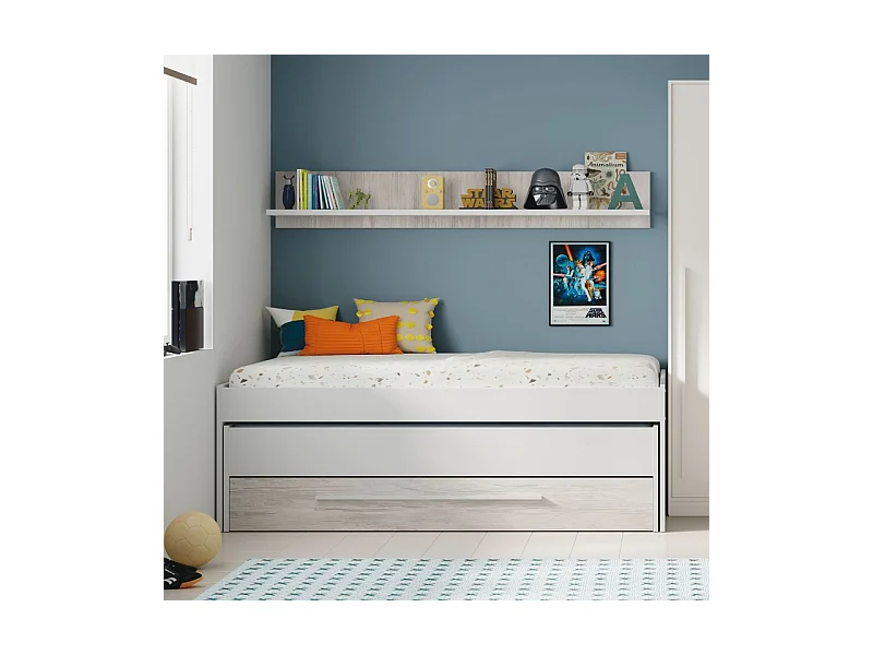 Cama y estante aglomerado blanco sin somieres y colchones 65x199x96cm