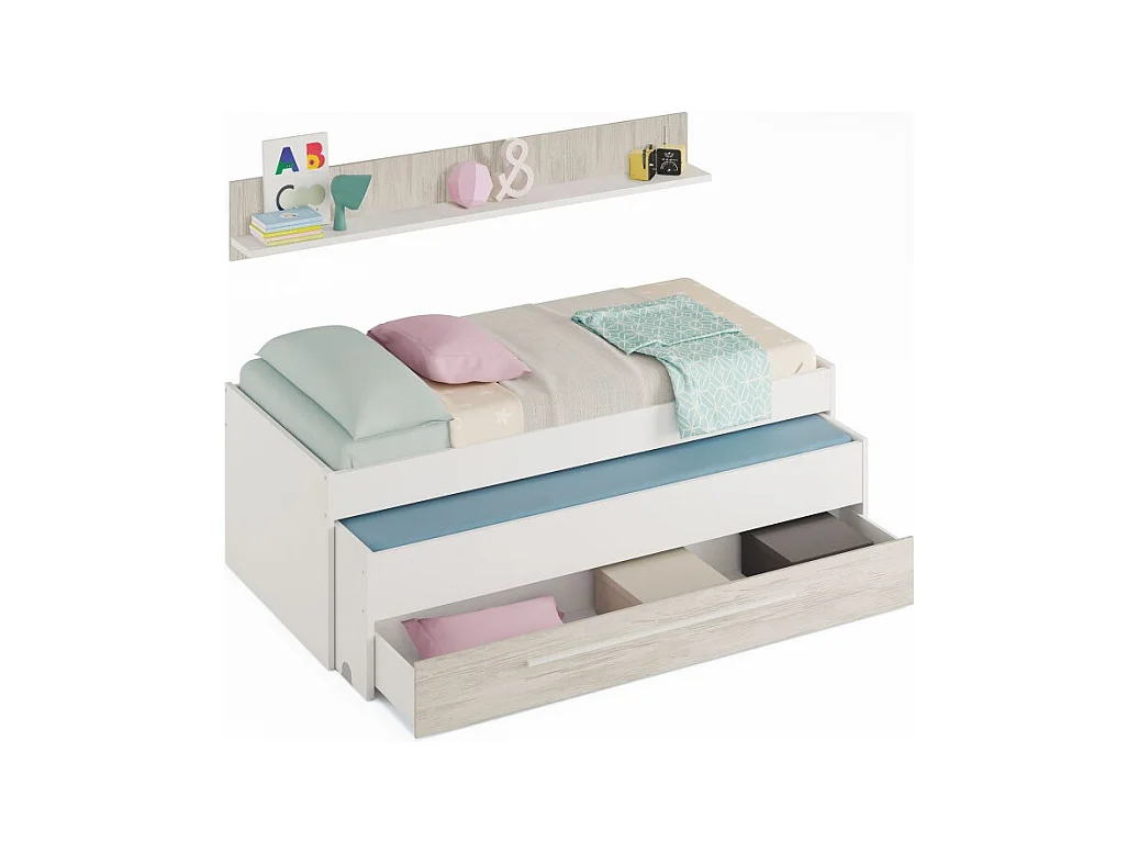 Cama y estante aglomerado blanco sin somieres y colchones 65x199x96cm