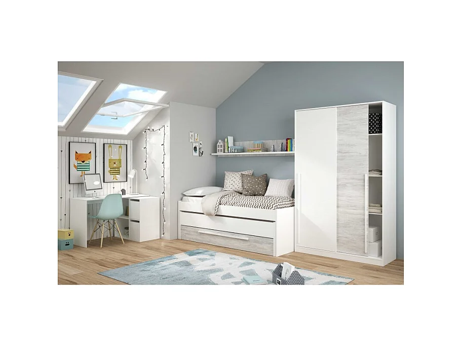 Cama y estante aglomerado blanco sin somieres y colchones 65x199x96cm