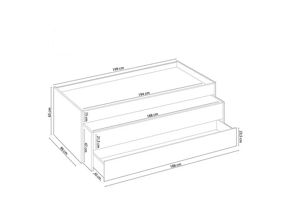 Cama y estante aglomerado blanco sin somieres y colchones 65x199x96cm
