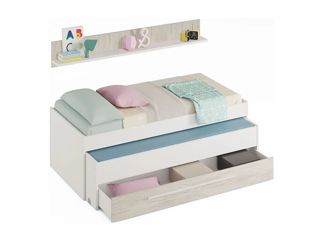 Letto e ripiano truciolato bianco senza reti e materassi 65x199x96cm