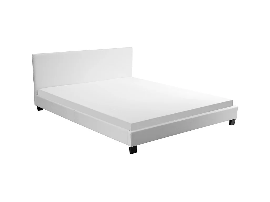 Cadre de lit YOKO avec éclairage LED, tête de lit et sommier à lattes en simili blanc - 140 cm