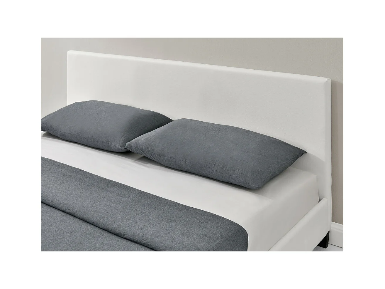 Cadre de lit YOKO avec éclairage LED, tête de lit et sommier à lattes en simili blanc - 140 cm