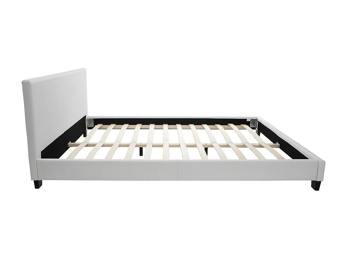 Cadre de lit YOKO avec éclairage LED, tête de lit et sommier à lattes en simili blanc - 140 cm