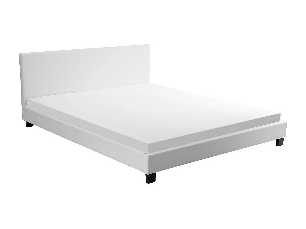 Cadre de lit YOKO avec éclairage LED, tête de lit et sommier à lattes en simili blanc - 140 cm