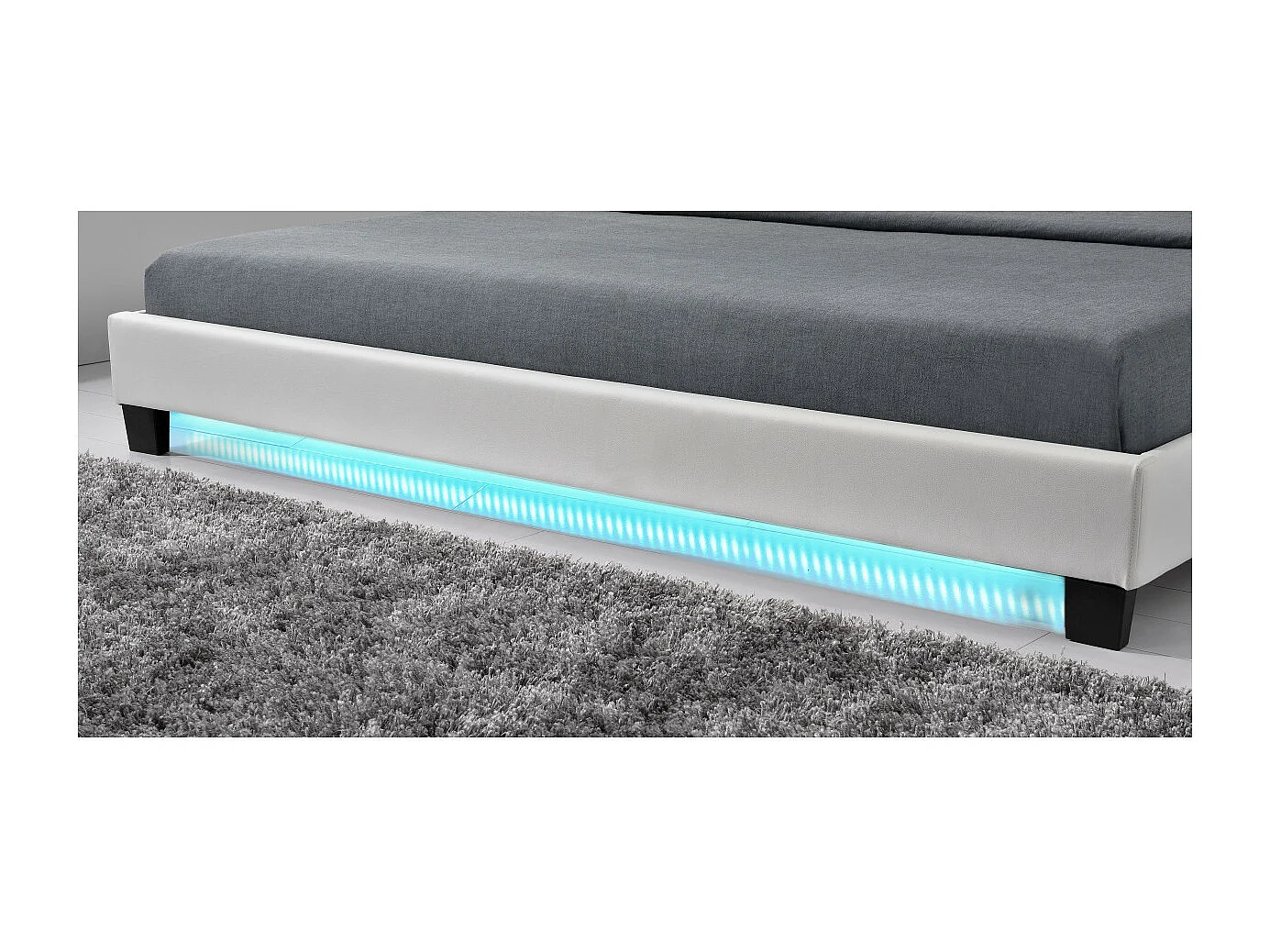 Cadre de lit YOKO avec éclairage LED, tête de lit et sommier à lattes en simili blanc - 140 cm