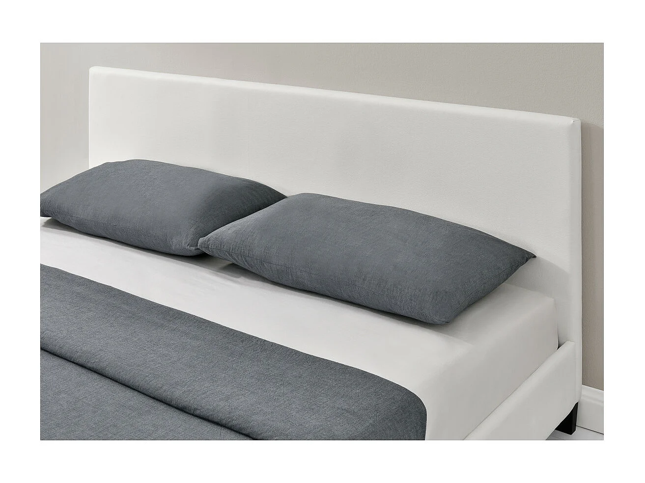 Cadre de lit YOKO avec éclairage LED, tête de lit et sommier à lattes en simili blanc - 140 cm