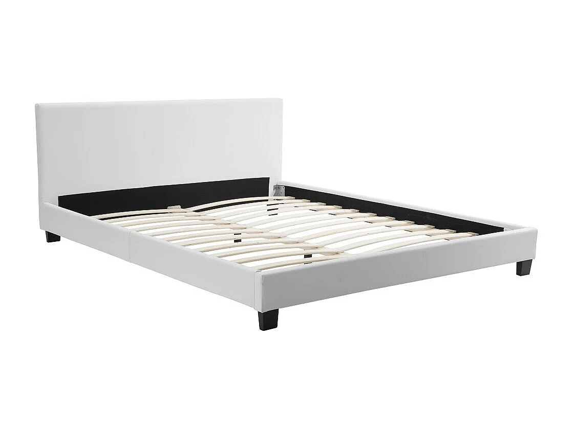 Cadre de lit YOKO avec éclairage LED, tête de lit et sommier à lattes en simili blanc - 140 cm