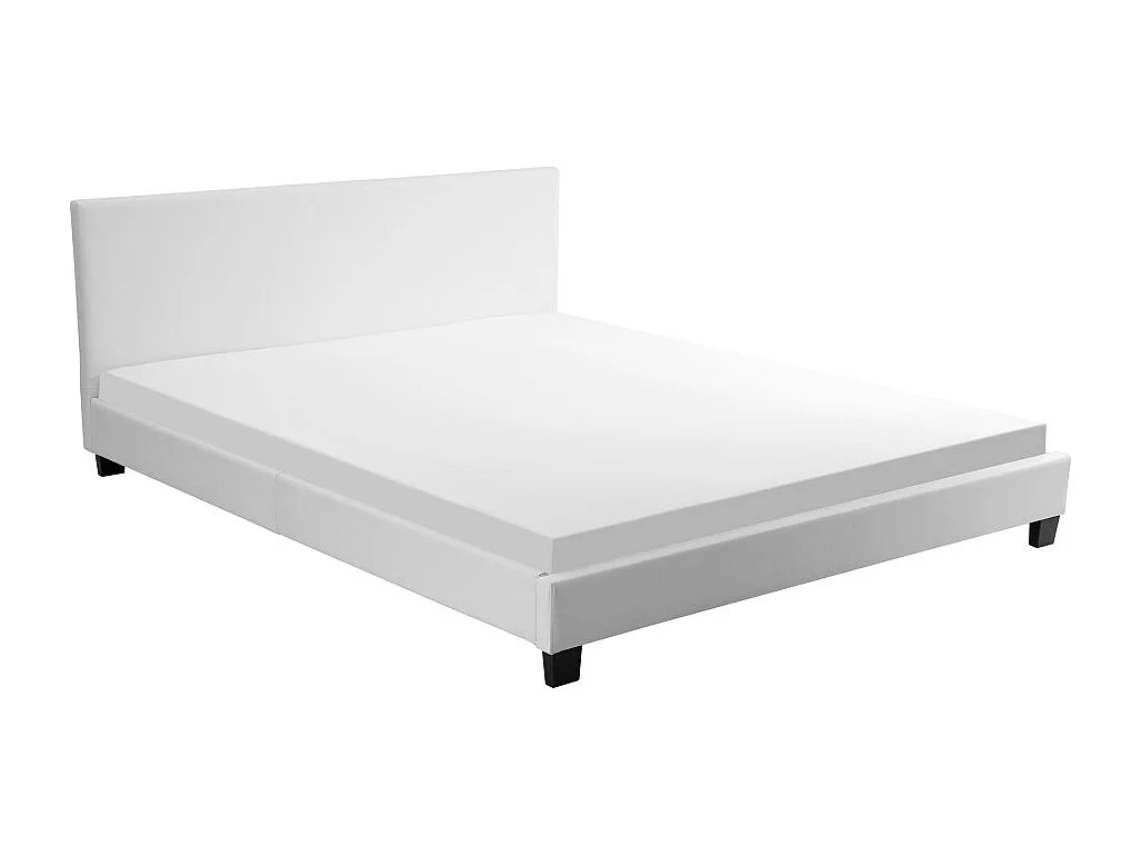 Cadre de lit YOKO avec éclairage LED, tête de lit et sommier à lattes en simili blanc - 140 cm