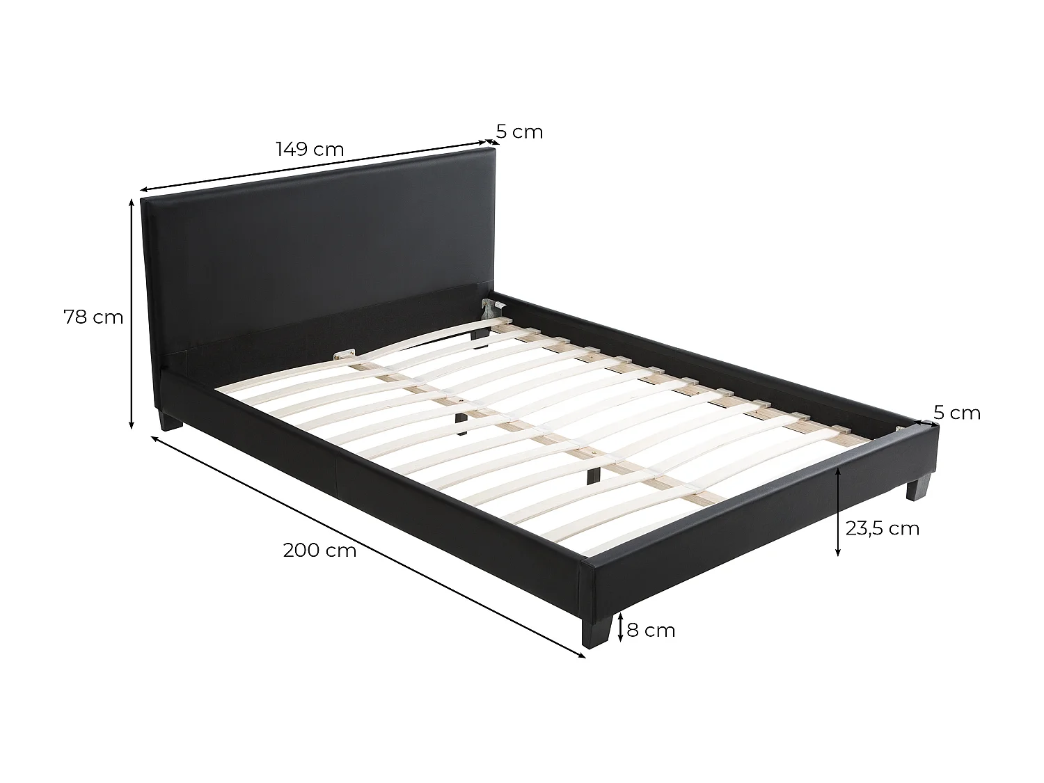 Cadre de lit YOKO avec éclairage LED, tête de lit et sommier à lattes en simili blanc - 140 cm