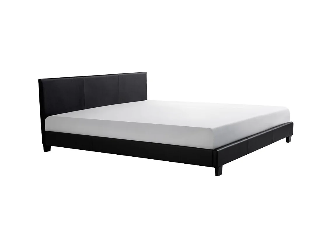 Cadre de lit YOKO avec tête de lit et sommier à lattes en simili - Noir, Largeur - 160 cm