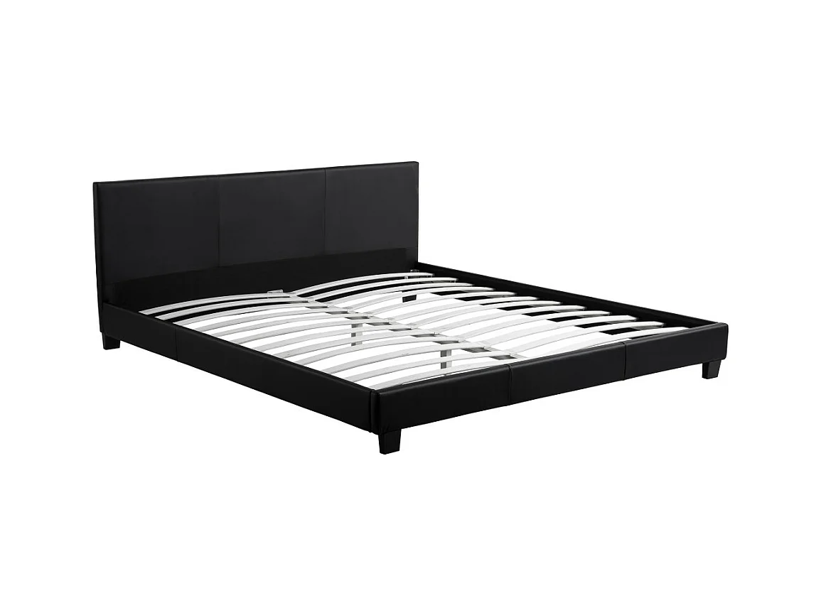Cadre de lit YOKO avec tête de lit et sommier à lattes en simili - Noir, Largeur - 160 cm
