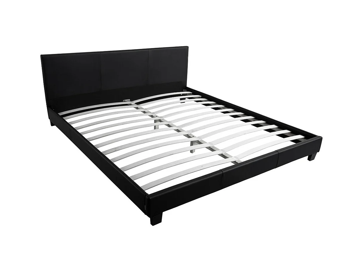 Cadre de lit YOKO avec tête de lit et sommier à lattes en simili - Noir, Largeur - 160 cm