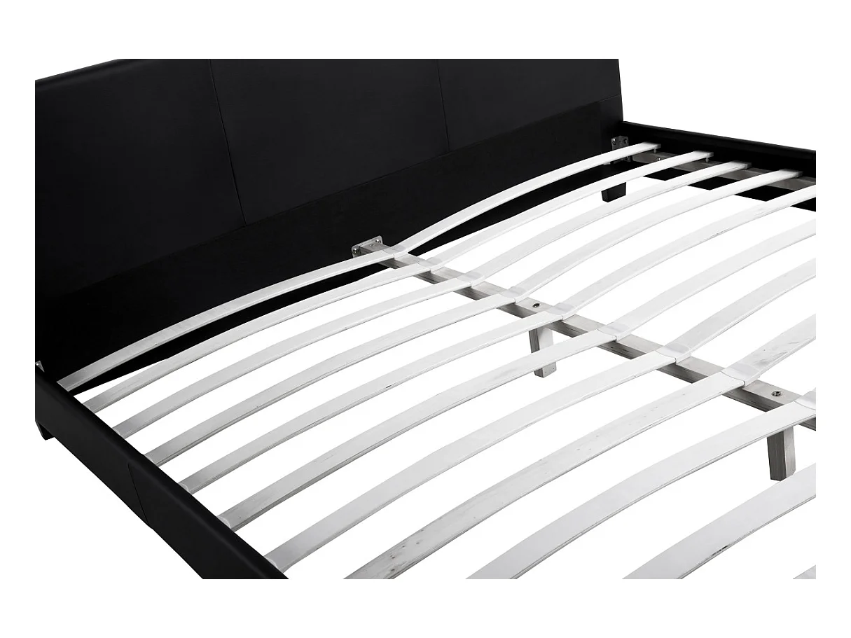 Cadre de lit YOKO avec tête de lit et sommier à lattes en simili - Noir, Largeur - 160 cm