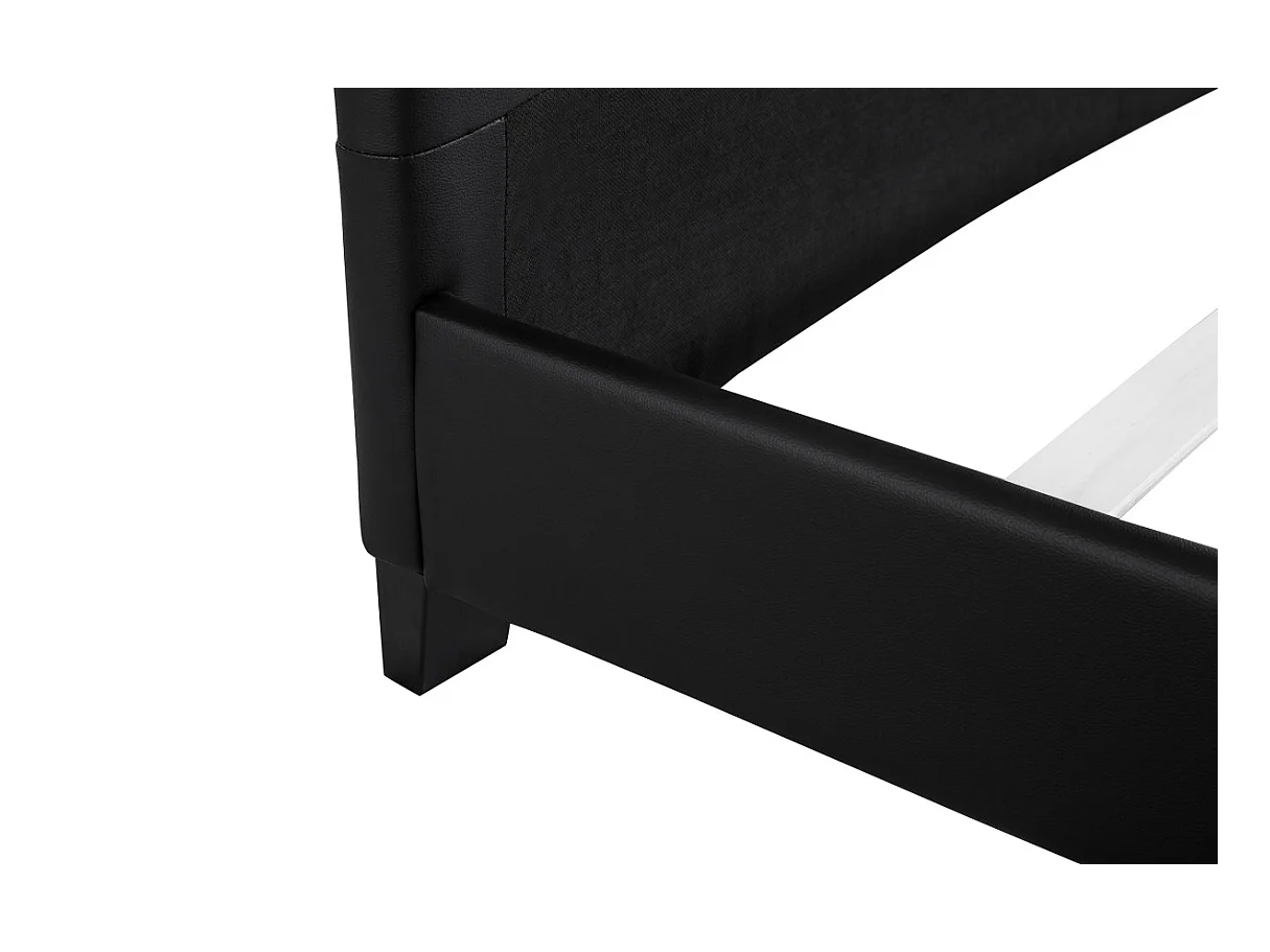Cadre de lit YOKO avec tête de lit et sommier à lattes en simili - Noir, Largeur - 160 cm