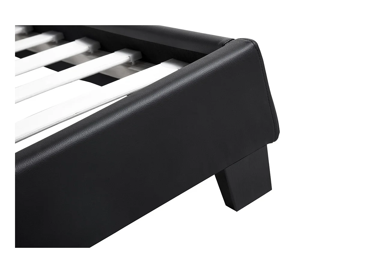 Cadre de lit YOKO avec tête de lit et sommier à lattes en simili - Noir, Largeur - 160 cm