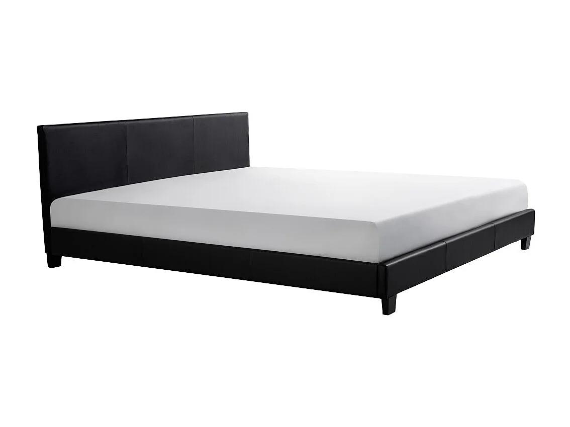 Cadre de lit YOKO avec tête de lit et sommier à lattes en simili - Noir, Largeur - 160 cm