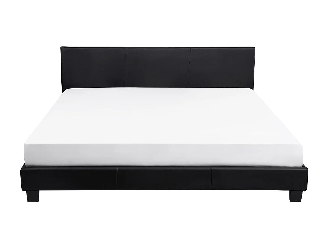 Cadre de lit YOKO avec tête de lit et sommier à lattes en simili - Noir, Largeur - 160 cm