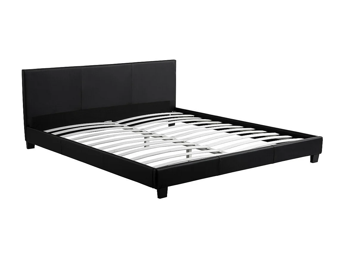 Cadre de lit YOKO avec tête de lit et sommier à lattes en simili - Noir, Largeur - 160 cm