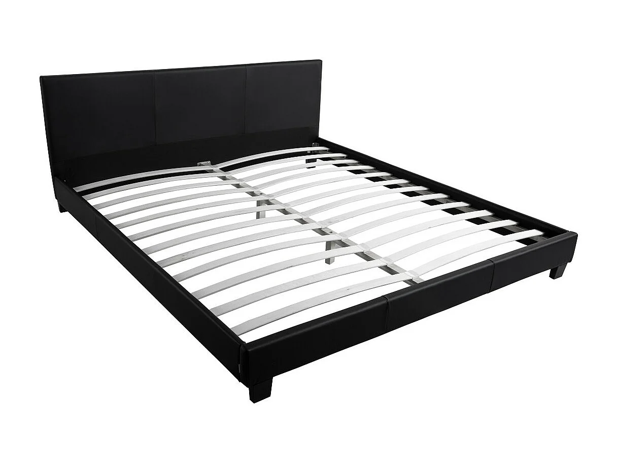 Cadre de lit YOKO avec tête de lit et sommier à lattes en simili - Noir, Largeur - 160 cm