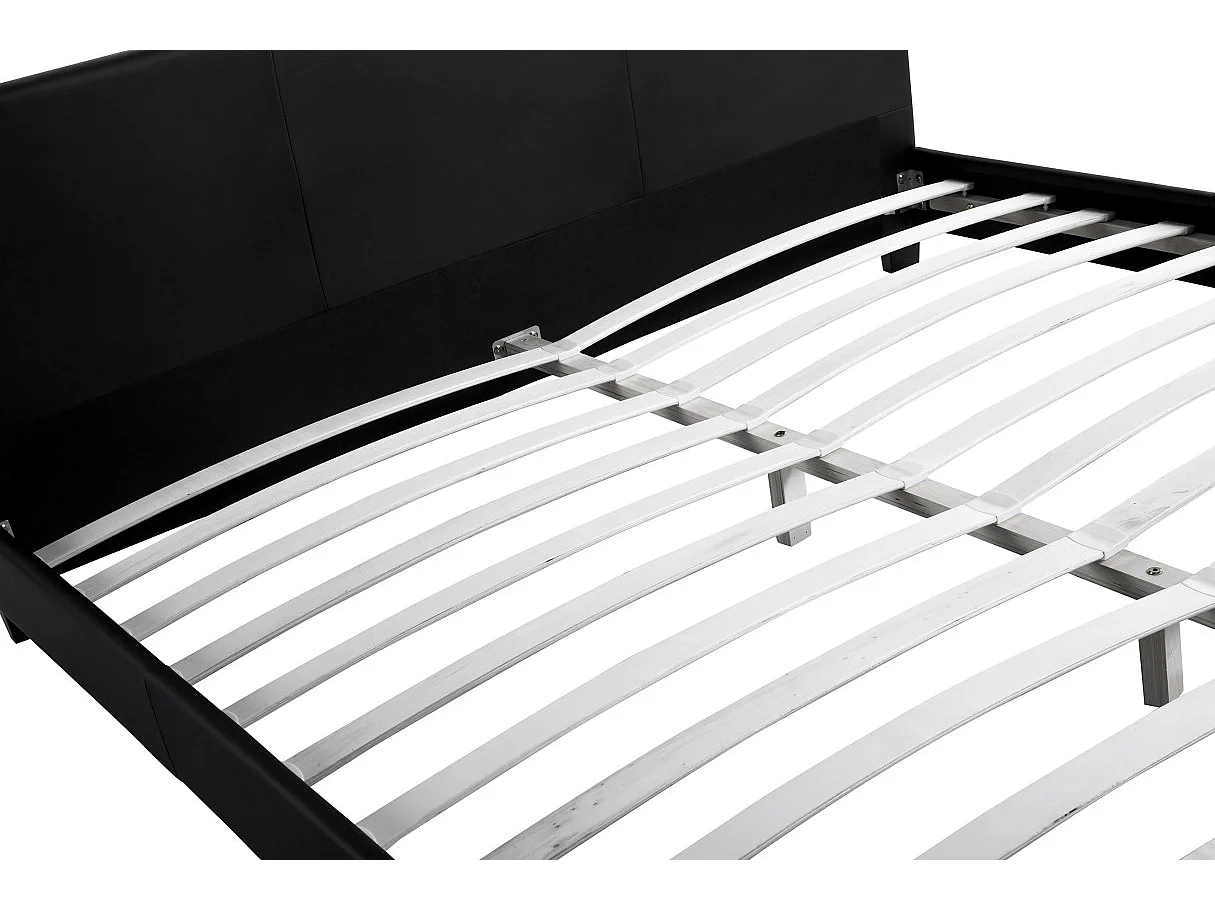 Cadre de lit YOKO avec tête de lit et sommier à lattes en simili - Noir, Largeur - 160 cm