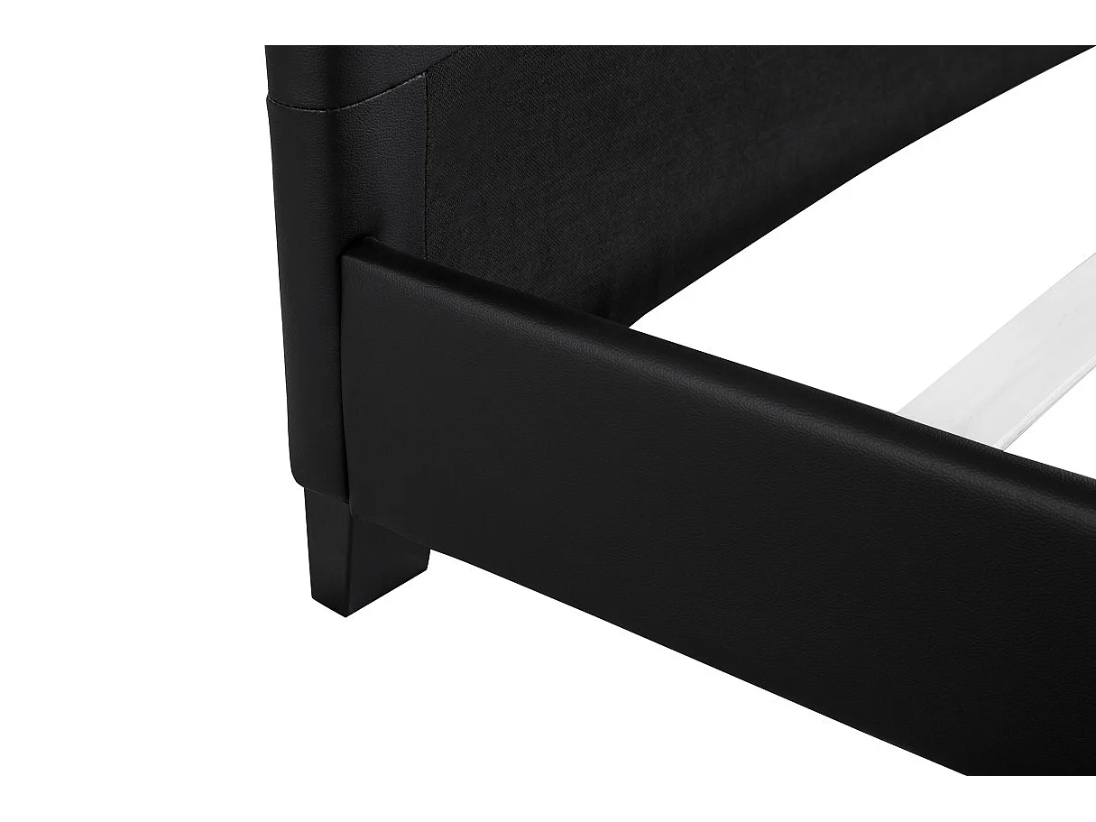 Cadre de lit YOKO avec tête de lit et sommier à lattes en simili - Noir, Largeur - 160 cm