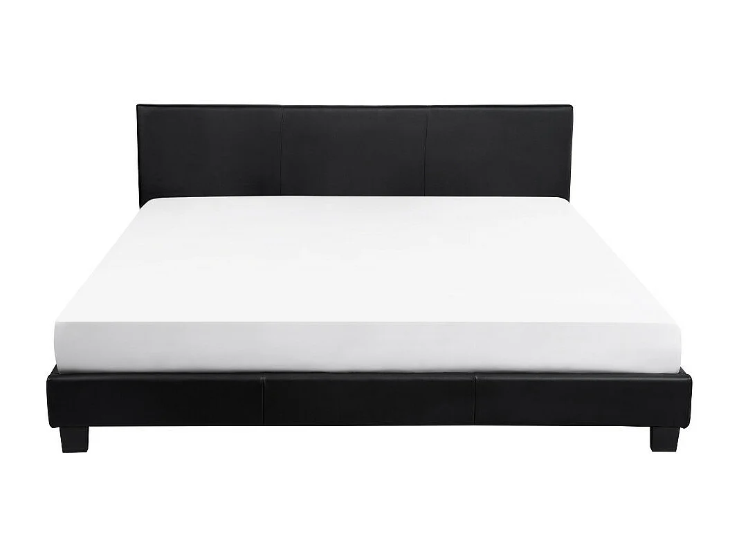 Cadre de lit YOKO avec tête de lit et sommier à lattes en simili - Noir, Largeur - 140 cm