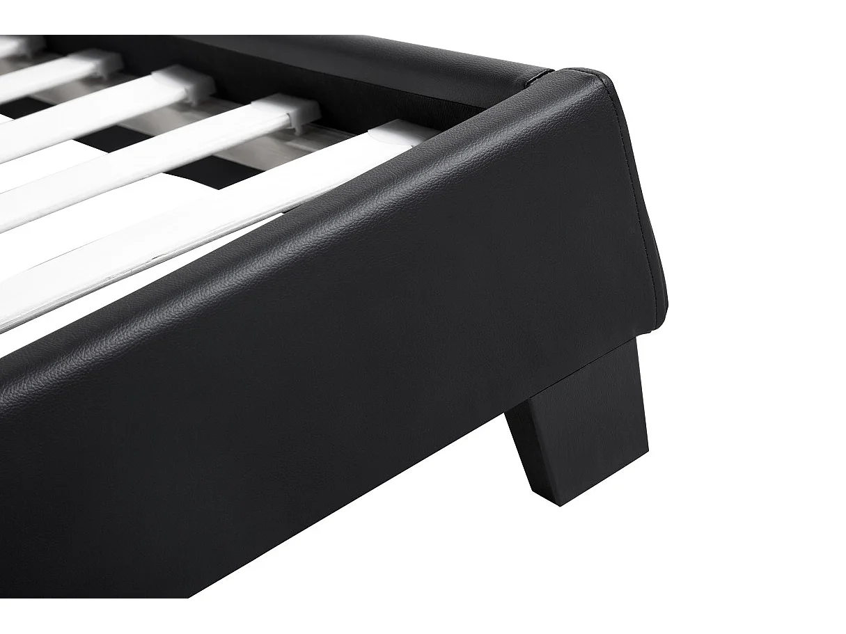 Cadre de lit YOKO avec tête de lit et sommier à lattes en simili - Noir, Largeur - 140 cm