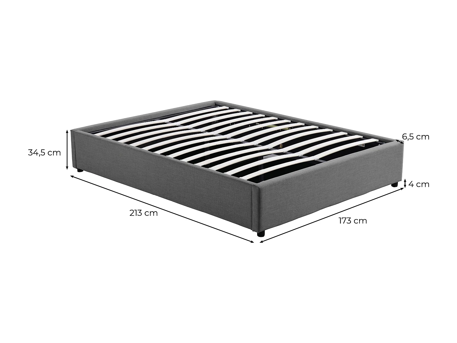 Cadre de lit TEO avec sommier relevable à lattes en tissu - Gris clair, Largeur - 160 cm