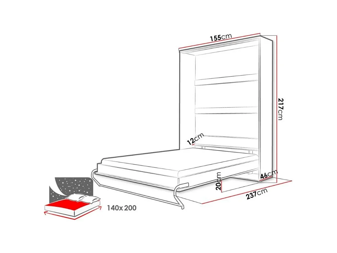 Lit escamotable JANE 140x200cm - Blanc