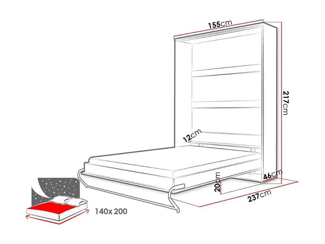 Lit escamotable JANE 140x200cm - Blanc