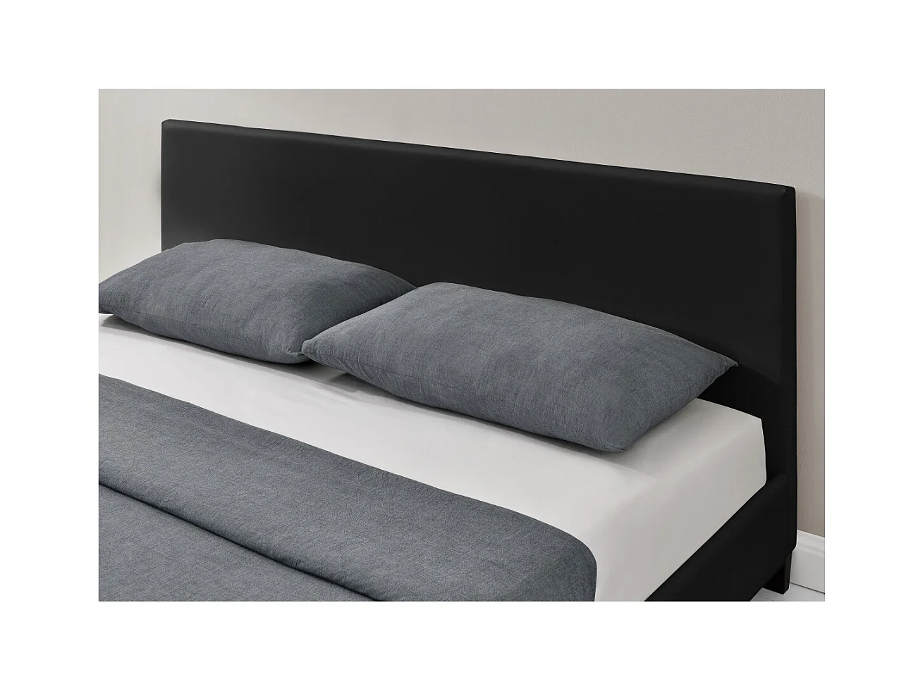 Cadre de lit YOKO avec éclairage LED, tête de lit et sommier à lattes en simili noir - 140 cm