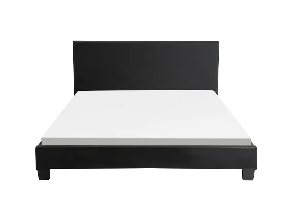 Cadre de lit YOKO avec éclairage LED, tête de lit et sommier à lattes en simili noir - 140 cm