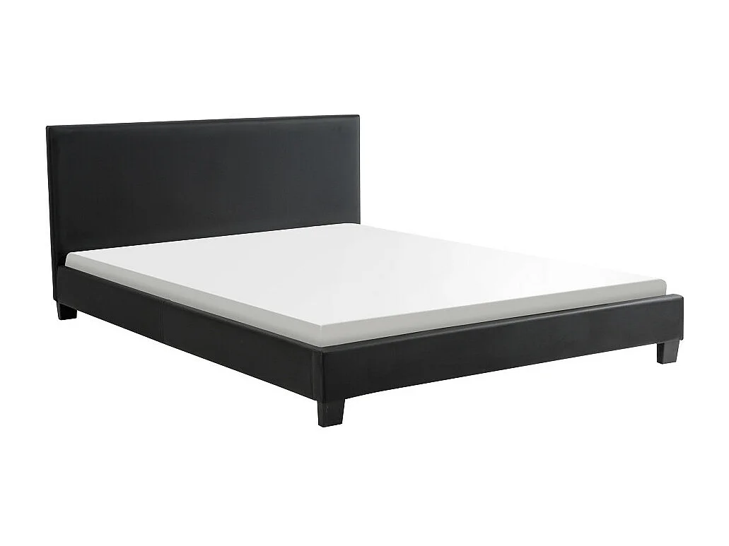 Cadre de lit YOKO avec éclairage LED, tête de lit et sommier à lattes en simili noir - 140 cm