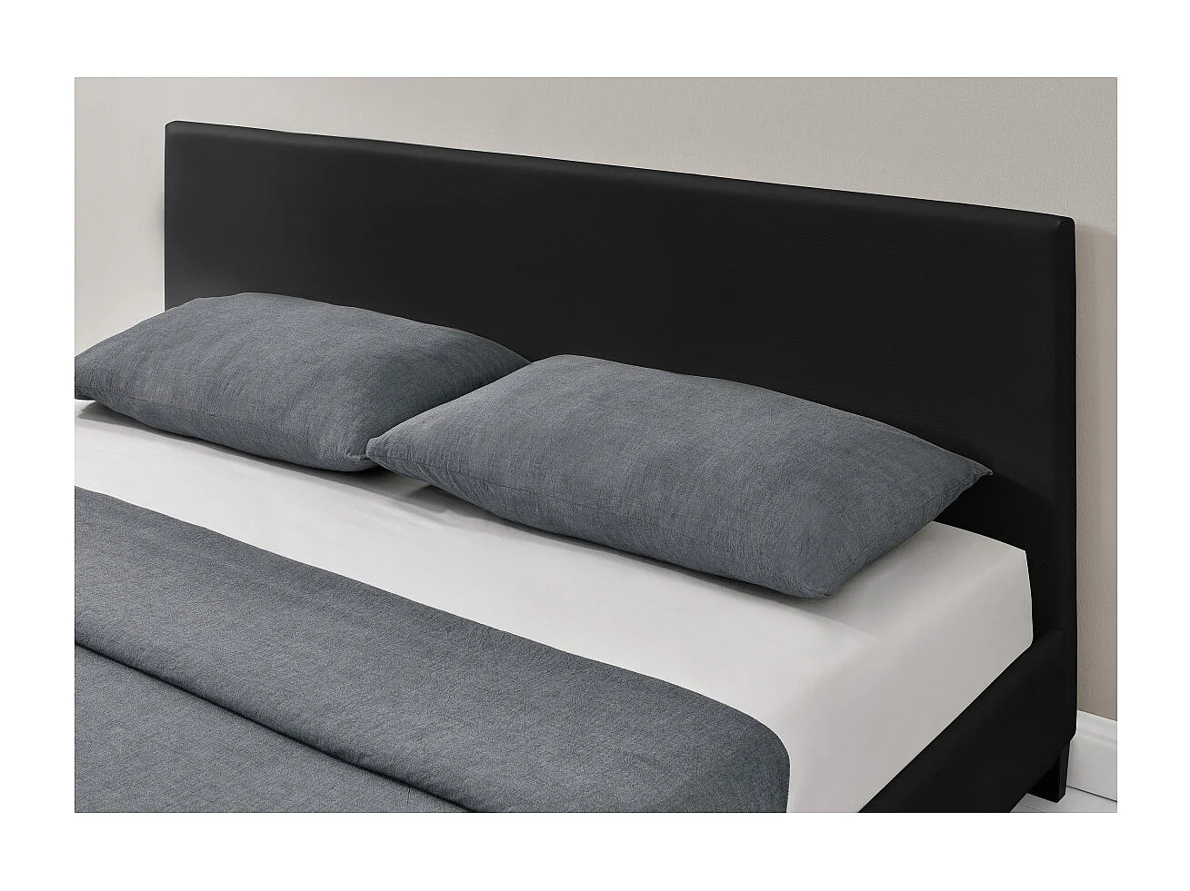 Cadre de lit YOKO avec éclairage LED, tête de lit et sommier à lattes en simili noir - 140 cm