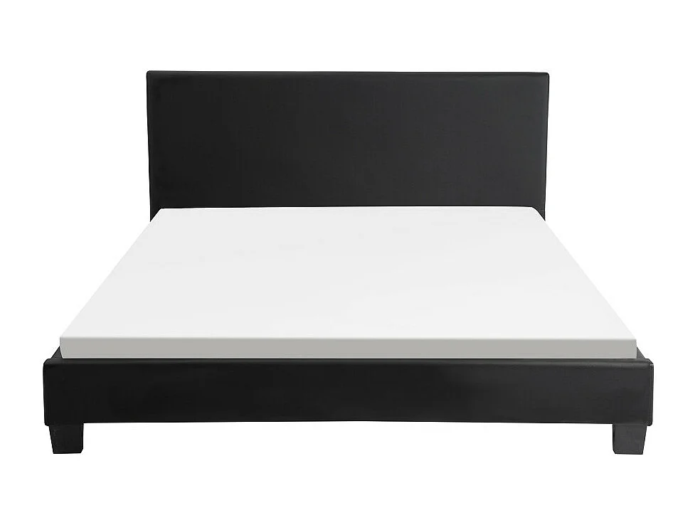 Cadre de lit YOKO avec éclairage LED, tête de lit et sommier à lattes en simili noir - 140 cm