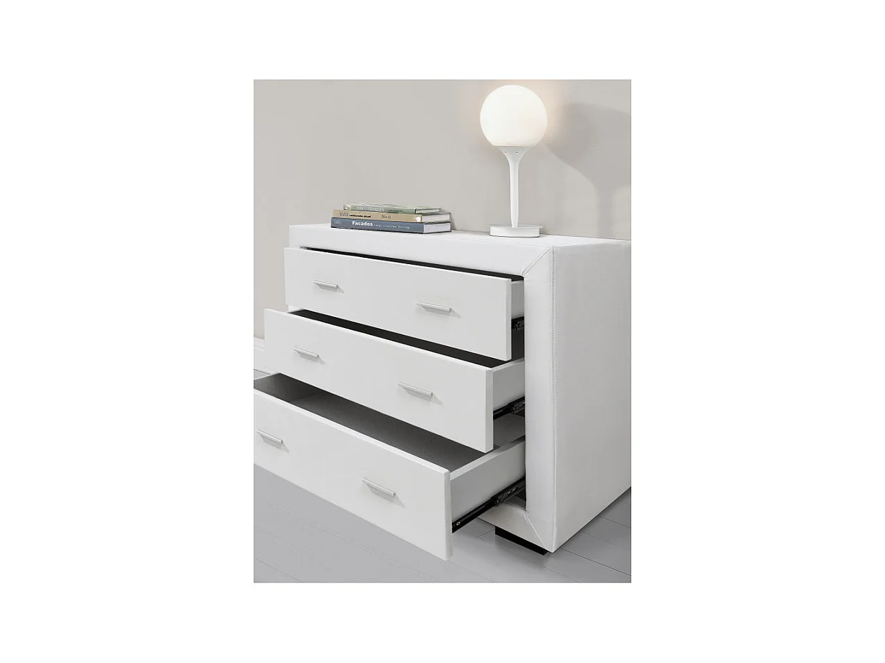 Commode CHARLIE 3 tiroirs en simili - Blanc