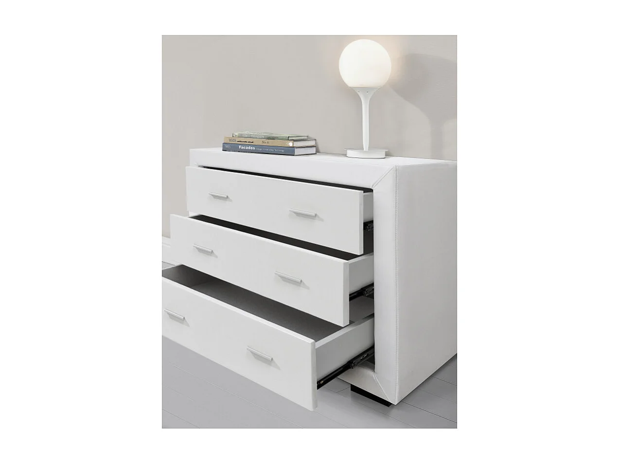 Commode CHARLIE 3 tiroirs en simili - Blanc